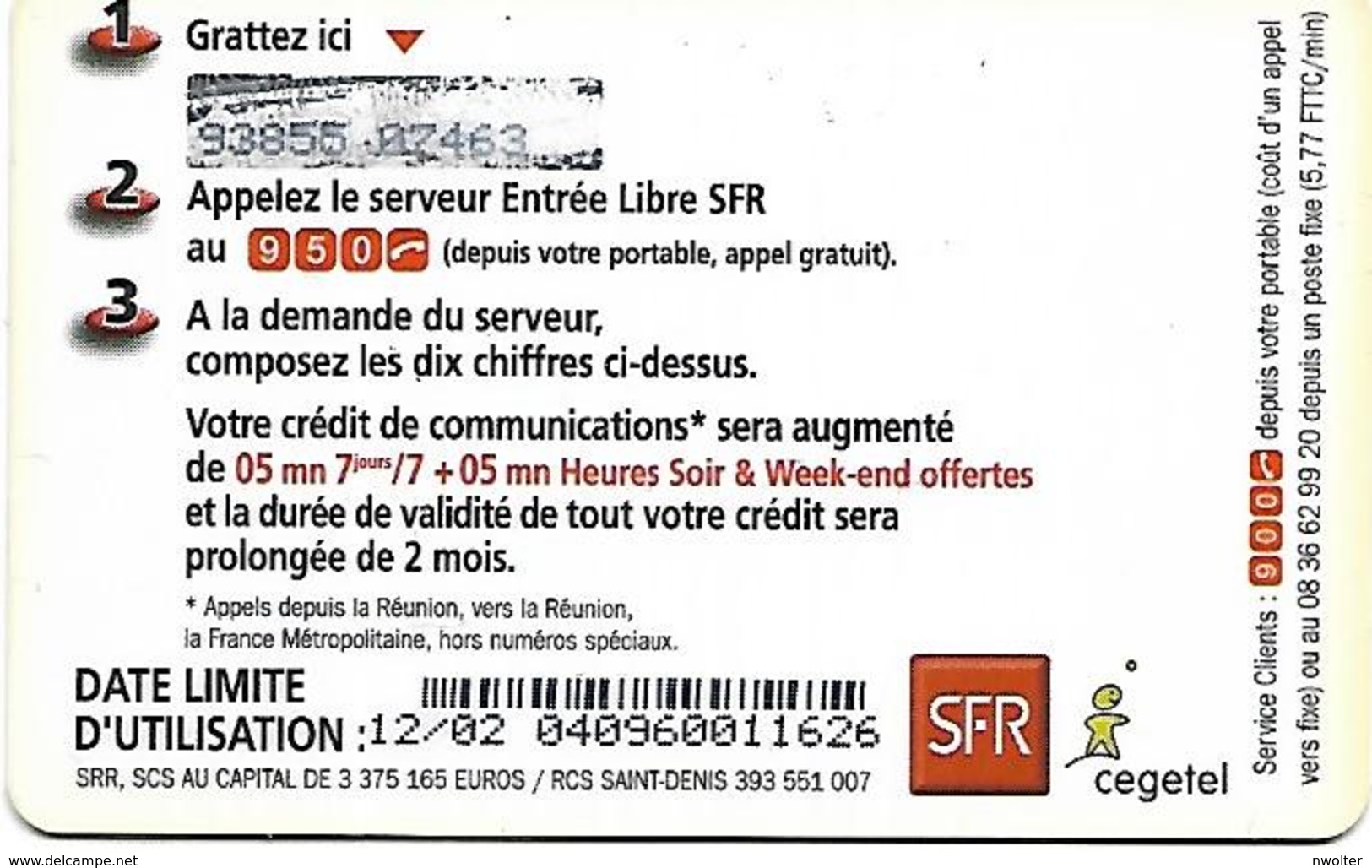 @+ Recharge SFR De La Réunion - 10min Gratuit. Date Limite : 12/02 - Zero Barré. Ref : PT02-s - Riunione