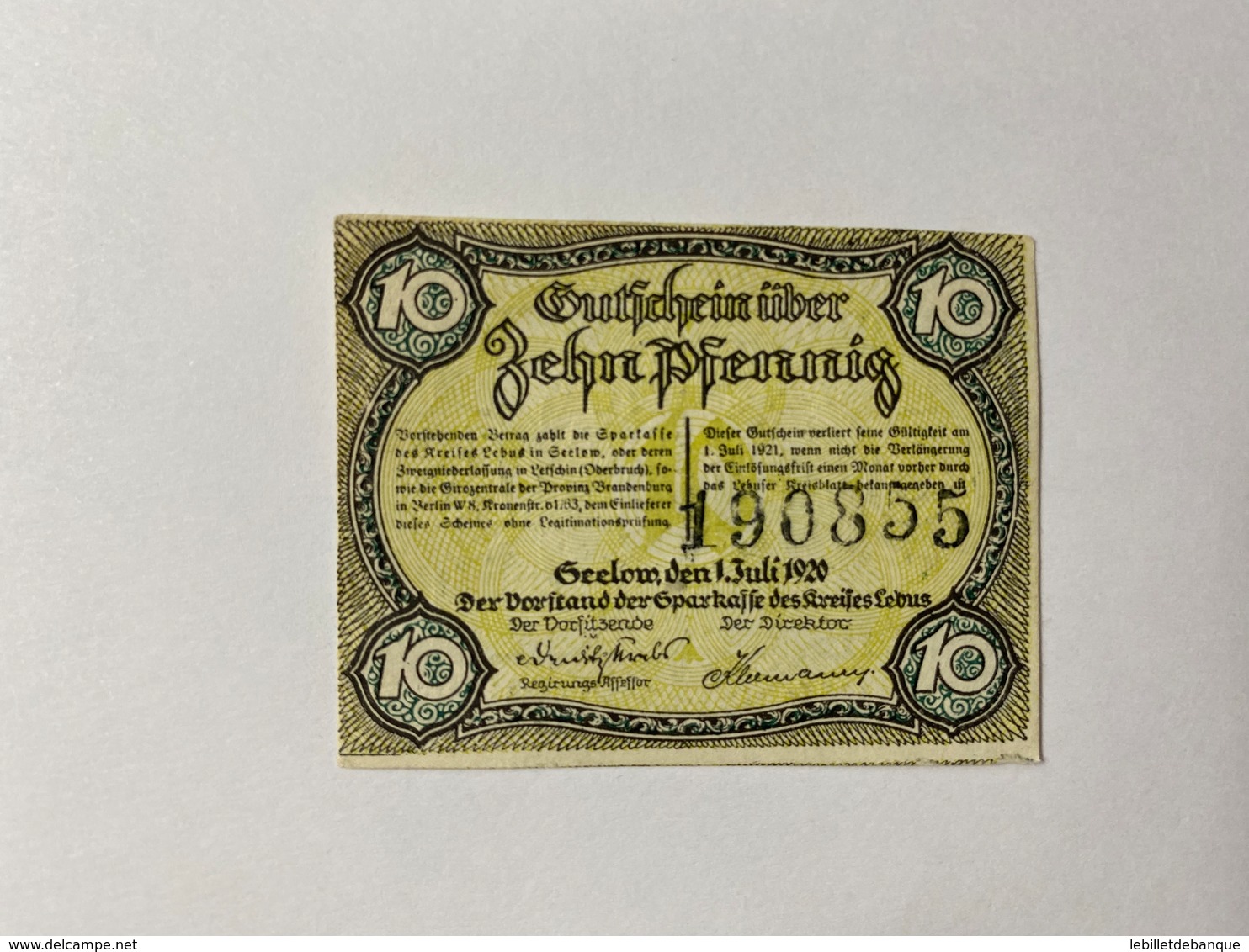 Allemagne Notgeld Geelow 10 Pfennig - Collections