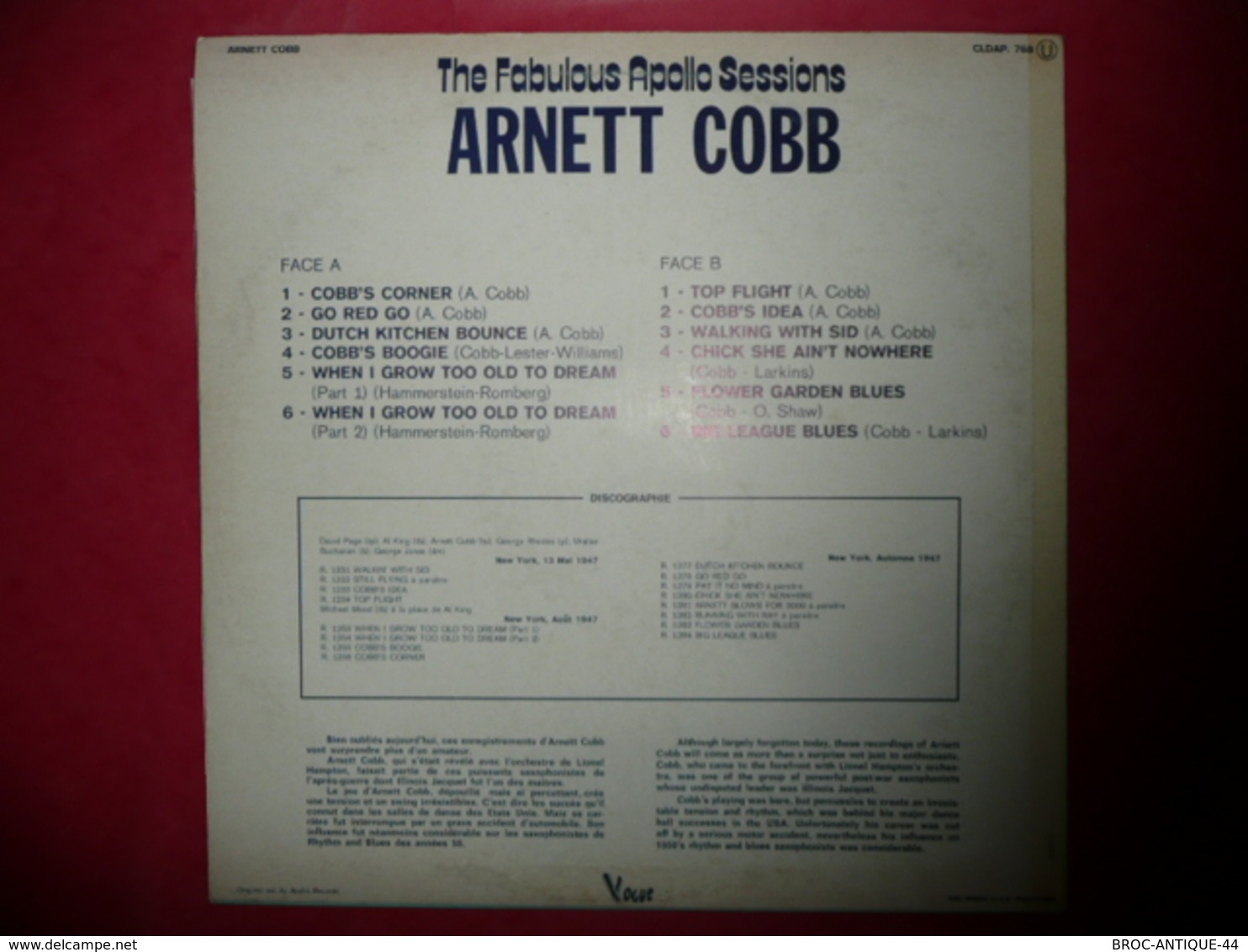 LP33 N°1350  - ARNETT COBB - THE FABULOUS APOLLO SESSIONS - COMPILATION 12 TITRES - Jazz