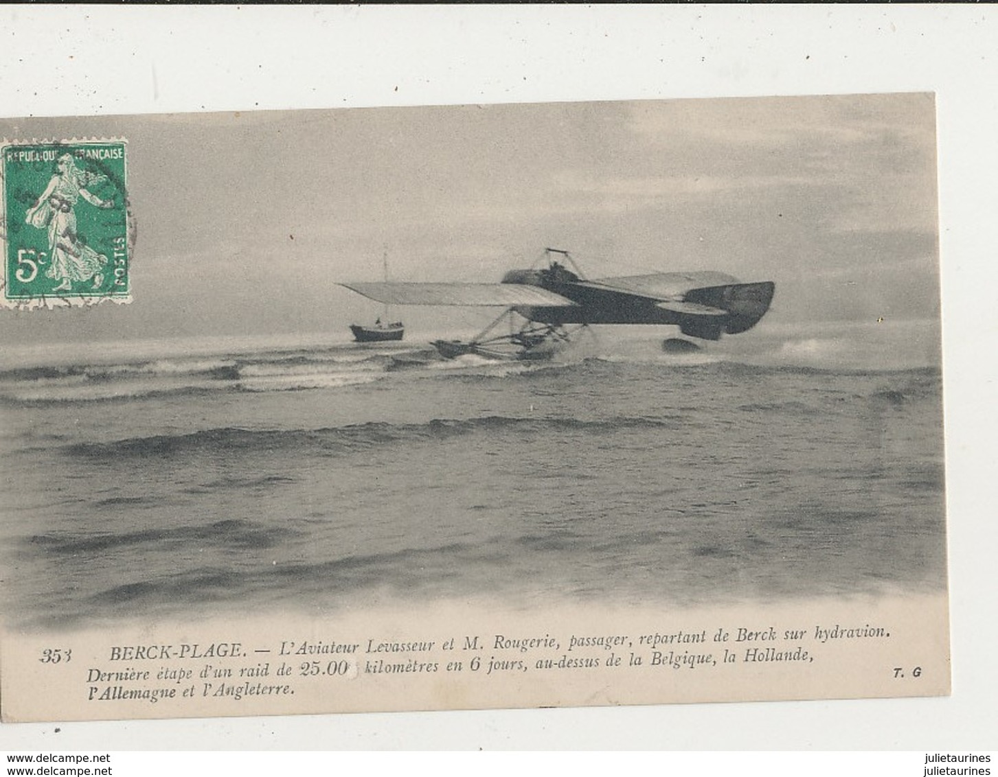 BERCK PLAGE L AVIATEUR LEVASSEUR ET ROUGERIE PASSAGER REPARTANT DE BERCK SUR HYDRAVION CPA BON ETAT - ....-1914: Vorläufer