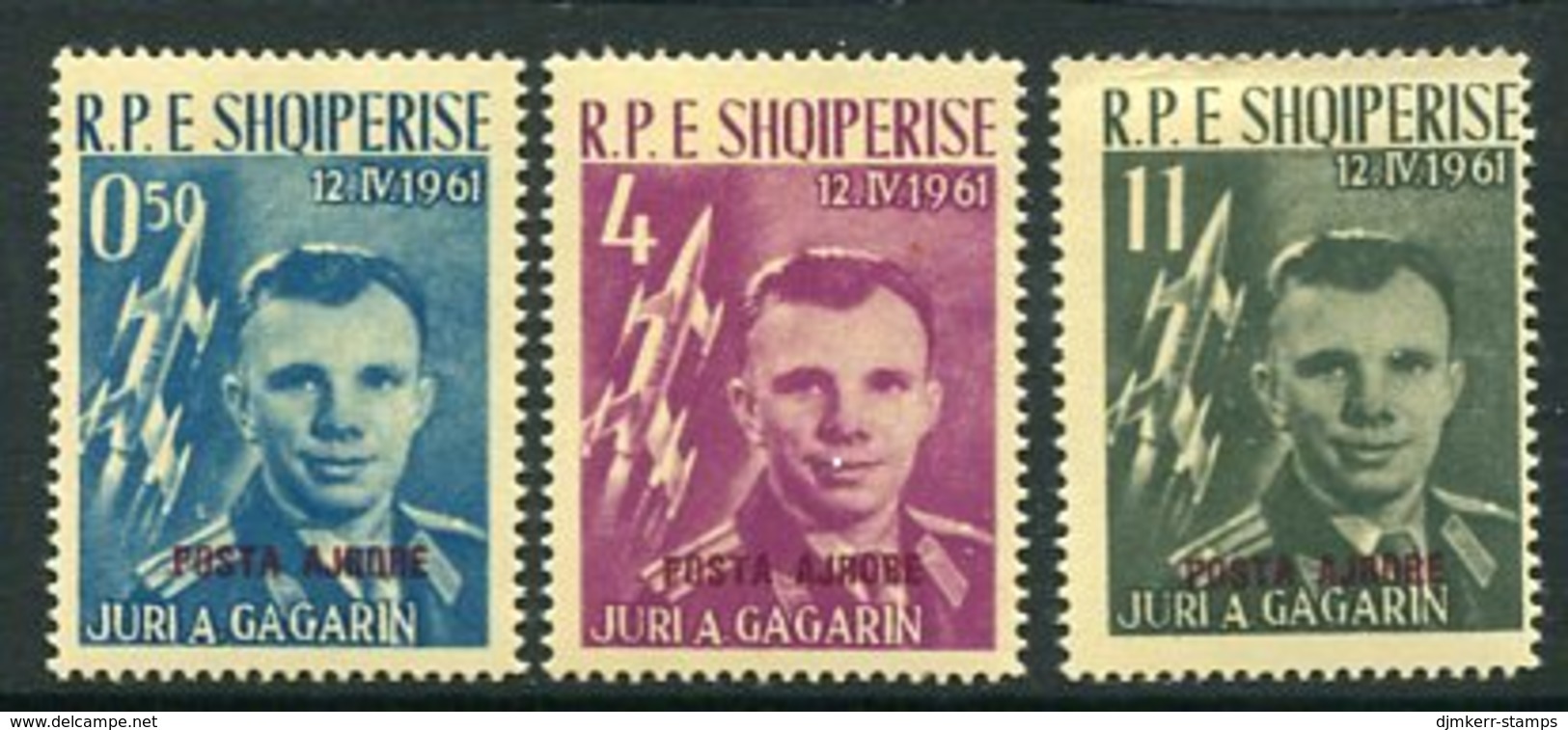 ALBANIA 1962 Airmail Purple Overprint On Gagarin MNH / **   Michel 647a-49a - Albania