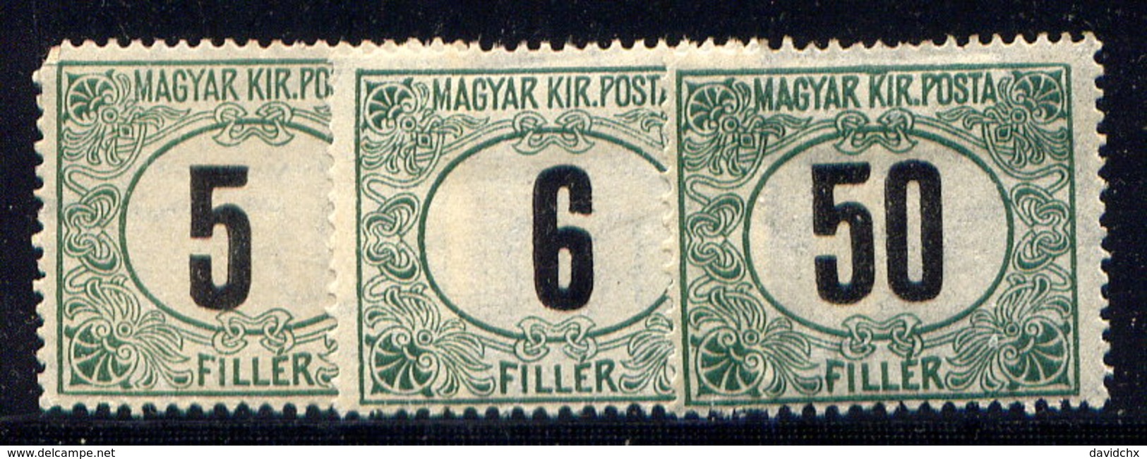 HUNGARY, NO.'S J21, J22 AND J26, WMK 137h, PERF. 15, MH - Postage Due