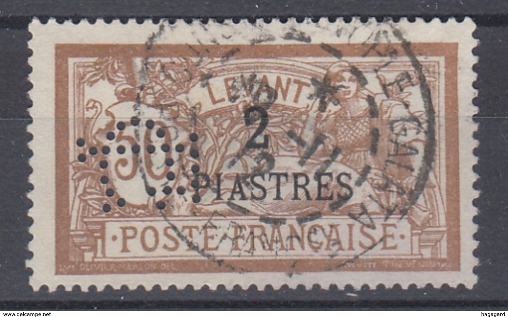 +M27. Levant 1886-1901. Yvert 20 With Perfin. Obl./Cancelled - Usati