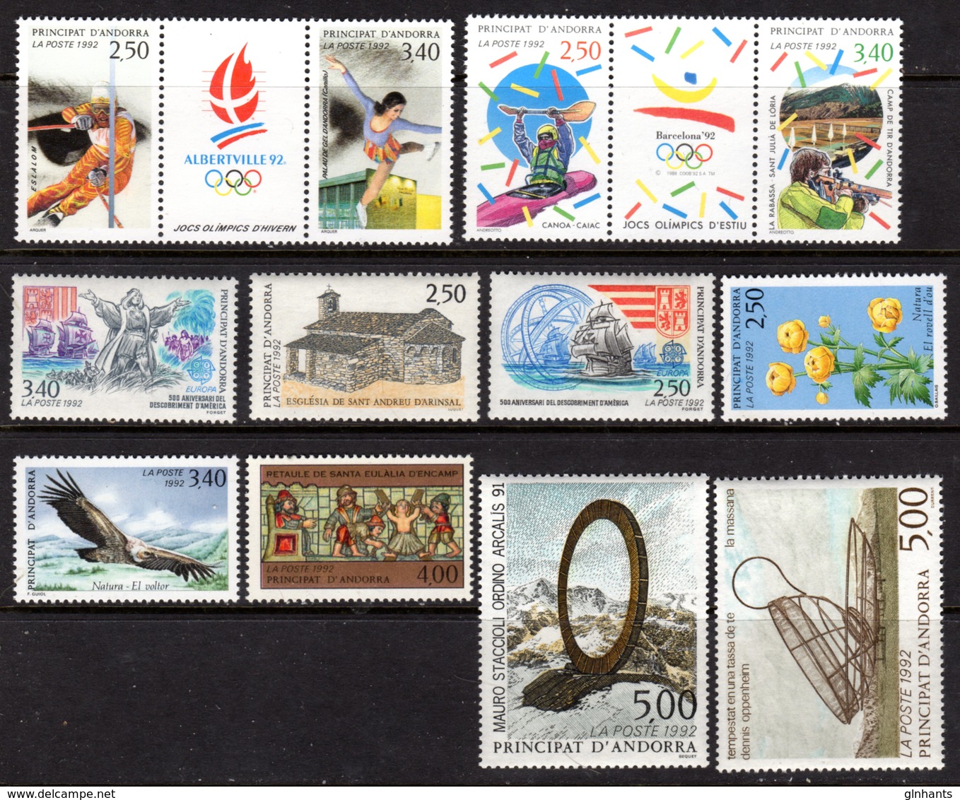 FRENCH ANDORRA - 1992 COMPLETE YEAR SET FINE MNH ** SG F456-467 + LABELS - Collections