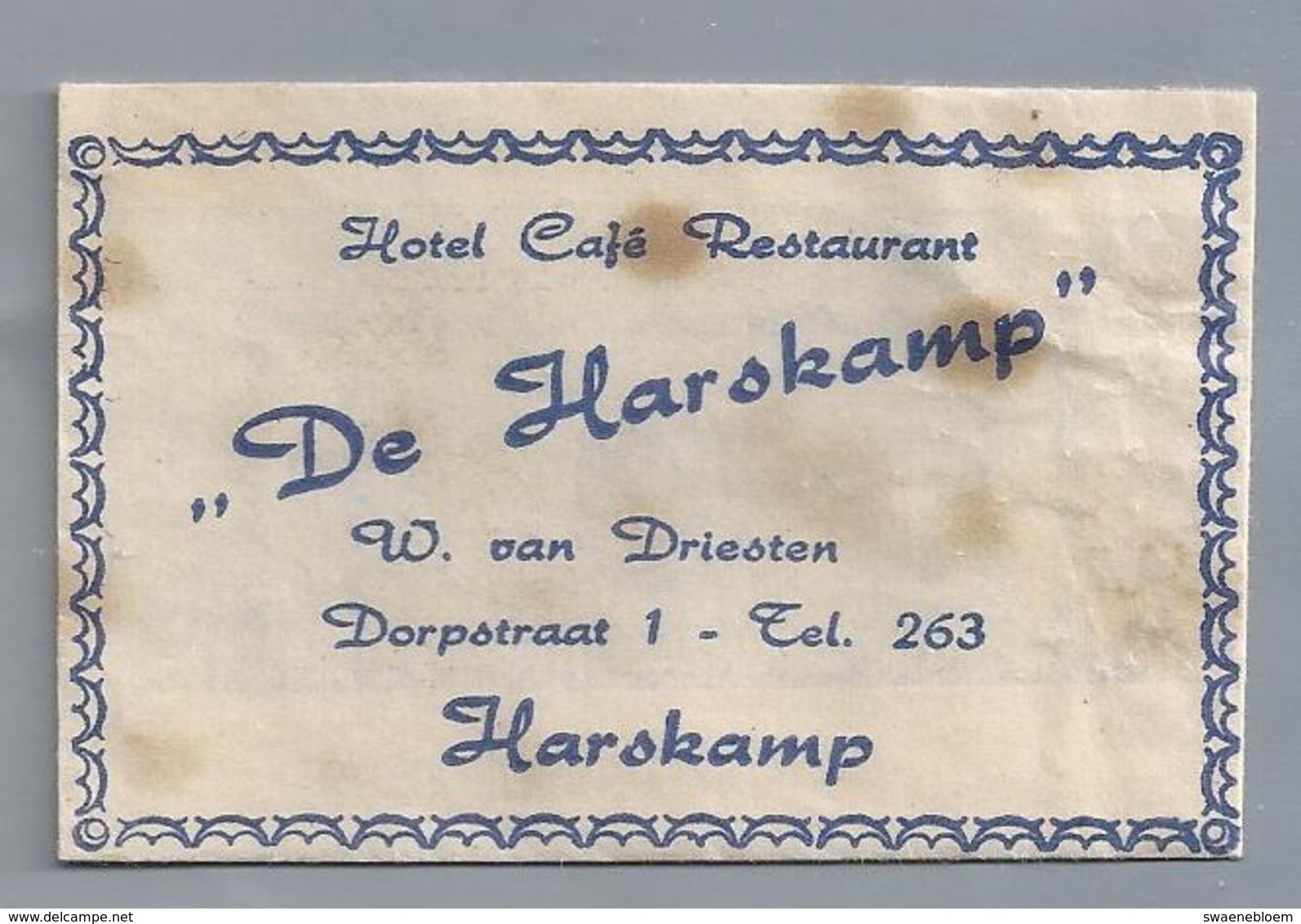 Suikerzakje.- HARSKAMP. HOTEL CAFÉ RESTAURANT - DE HARSKAMP - Dorpstraat 1. Suiker Sucre Zucchero Zucker Sugar - Suiker