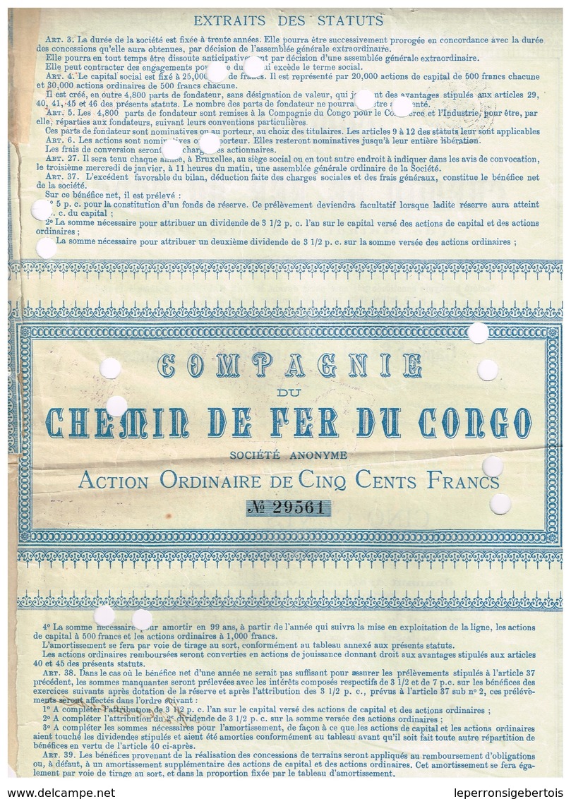 Titre Ancien - Compagnie Du Chemin De Fer Du Congo - De Matadi à Stanley Pool - Titre De 1889 - N° 29561 - Afrika