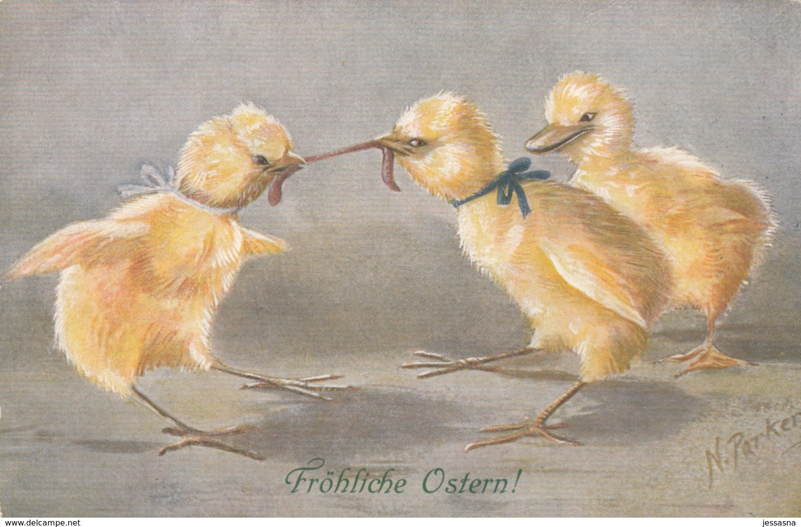 AK - FROHE OSTERN - Küken Streiten Um Einen Wurm 1910 - Ostern