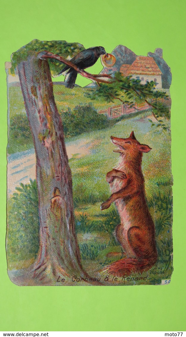 Chromo Image Découpi  Et Gaufré Récompense D'école Vers 1900 - FABLE DE LA FONTAINE - Le Corbeau Et Le Renard / 74 - Altri & Non Classificati