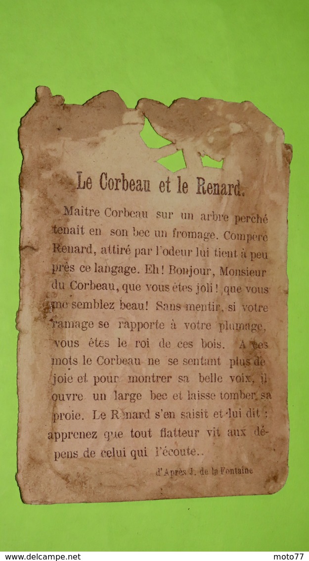 Chromo Image Découpi  Et Gaufré Récompense D'école Vers 1900 - FABLE DE LA FONTAINE - Le Corbeau Et Le Renard / 74 - Altri & Non Classificati