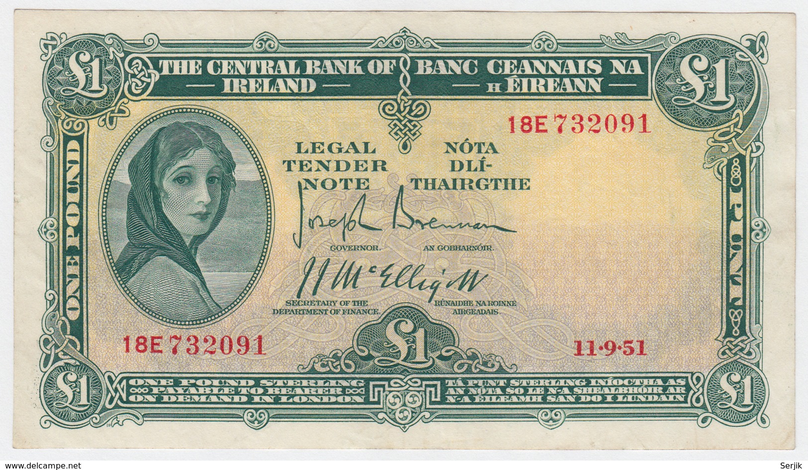 Ireland 1 Pound 1951 VF+ Pick 57b  57 B - Irlanda