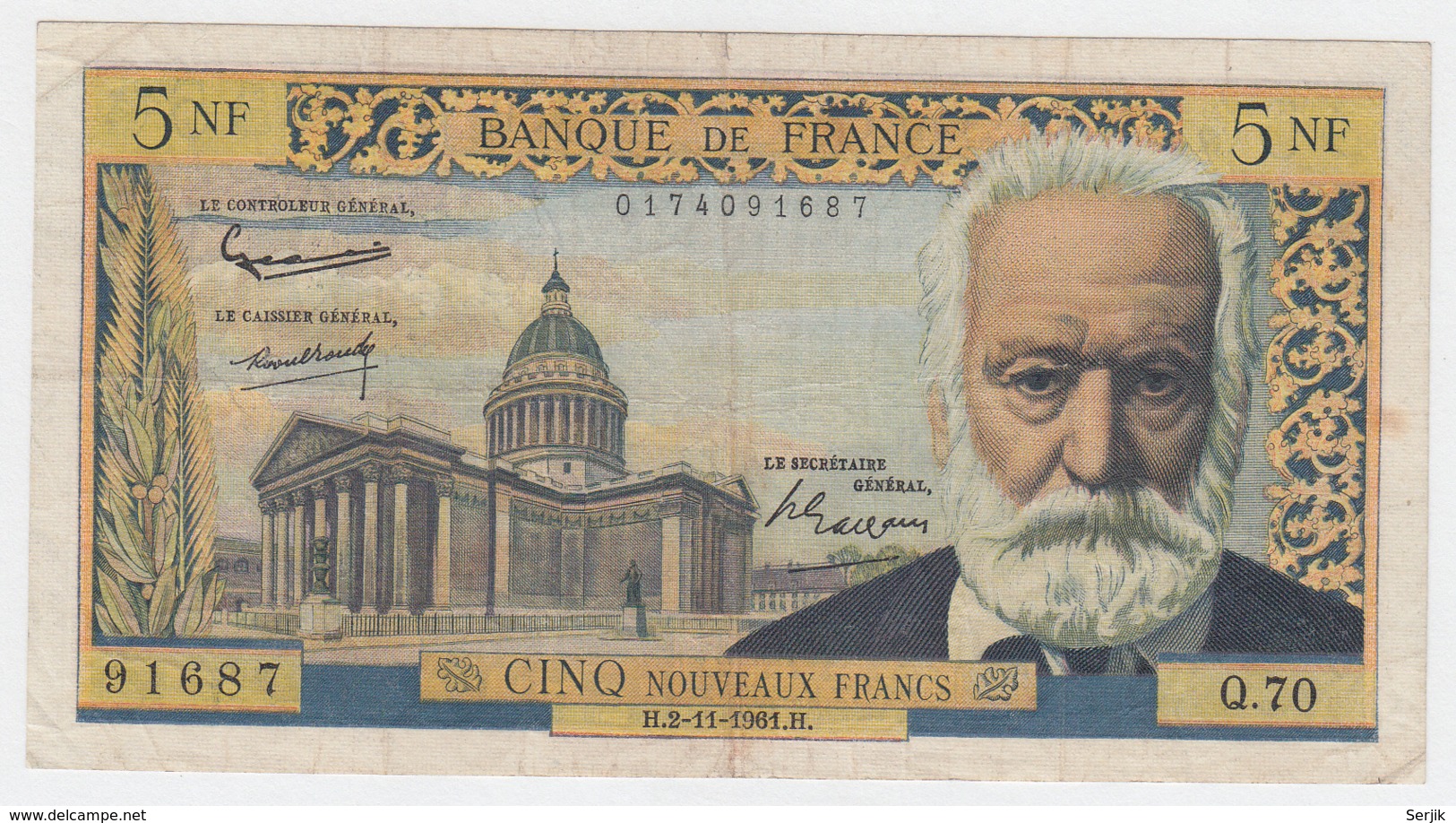 France 5 Noveaux Francs 1960 F+ Banknote Pick 141 - 5 NF 1959-1965 ''Victor Hugo''