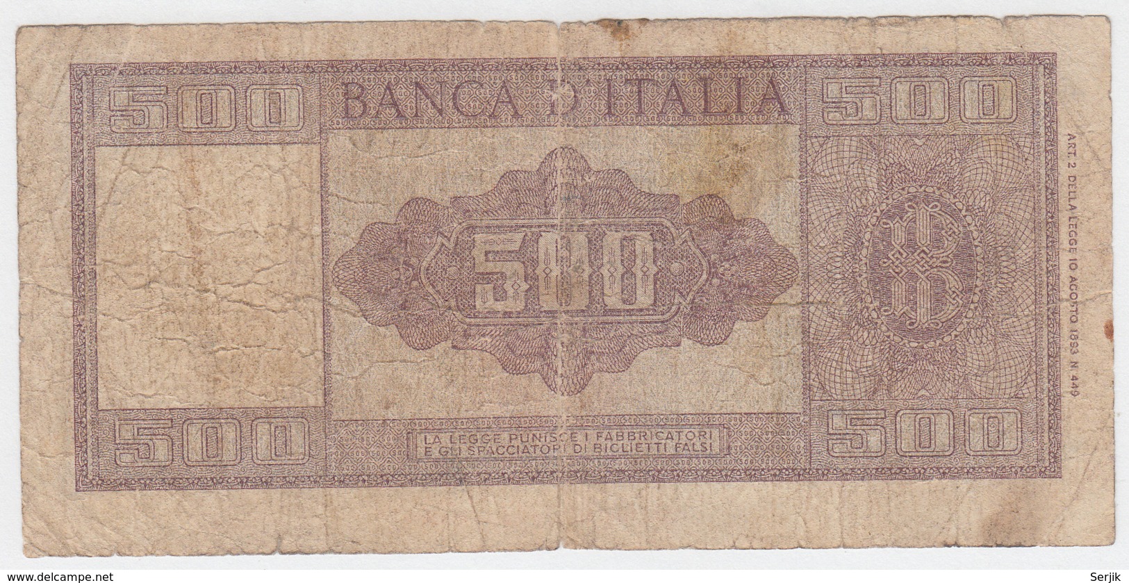 Italy 500 Lire 1947 G-VG Pick 80a - 500 Liras