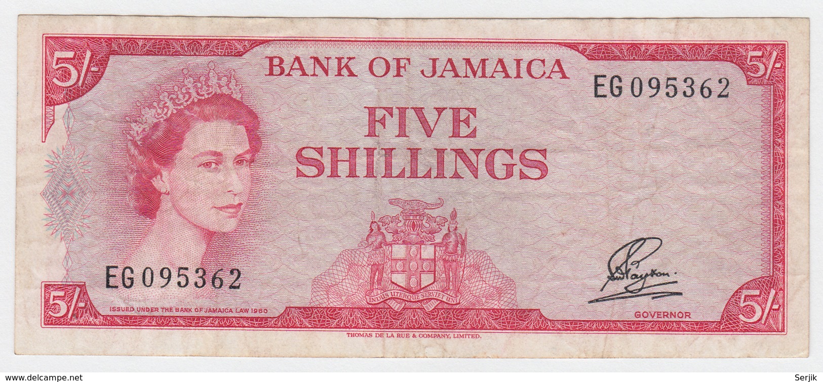 JAMAICA 5 Shillings 1960 (1964) VF Pick 51Aa 51A A - Jamaique