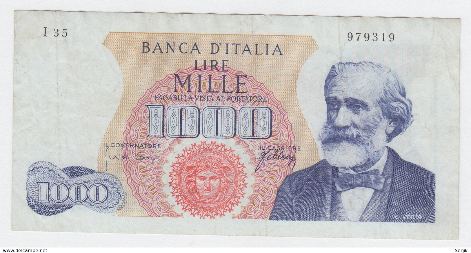 Italy 1000 Lire 1965 VF+ Verdi Pick 96c 96 C - 1000 Lire