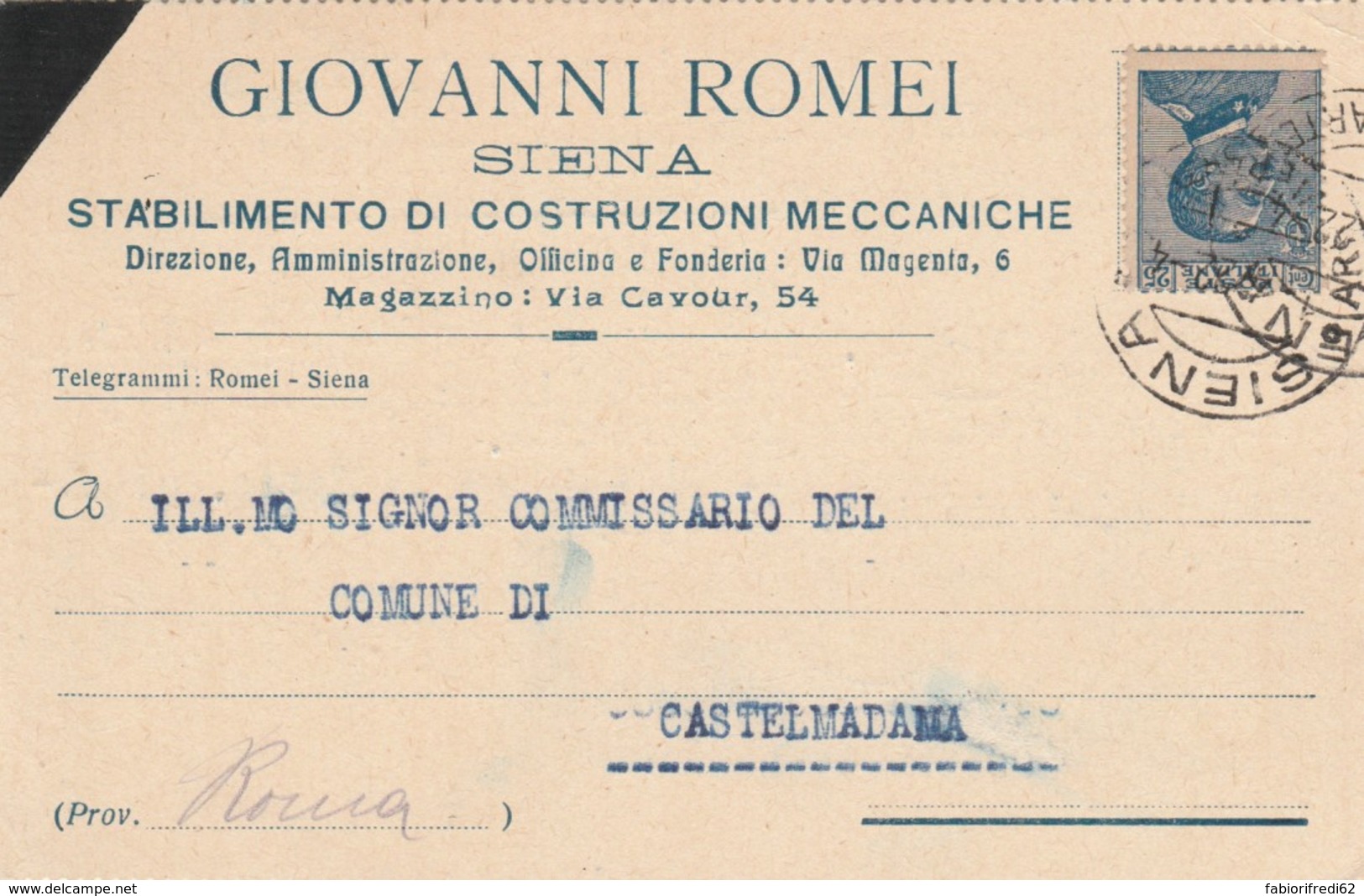 CARTOLINA POSTALE 1922 C.25 TIMBRO SIENA (KX136 - Storia Postale