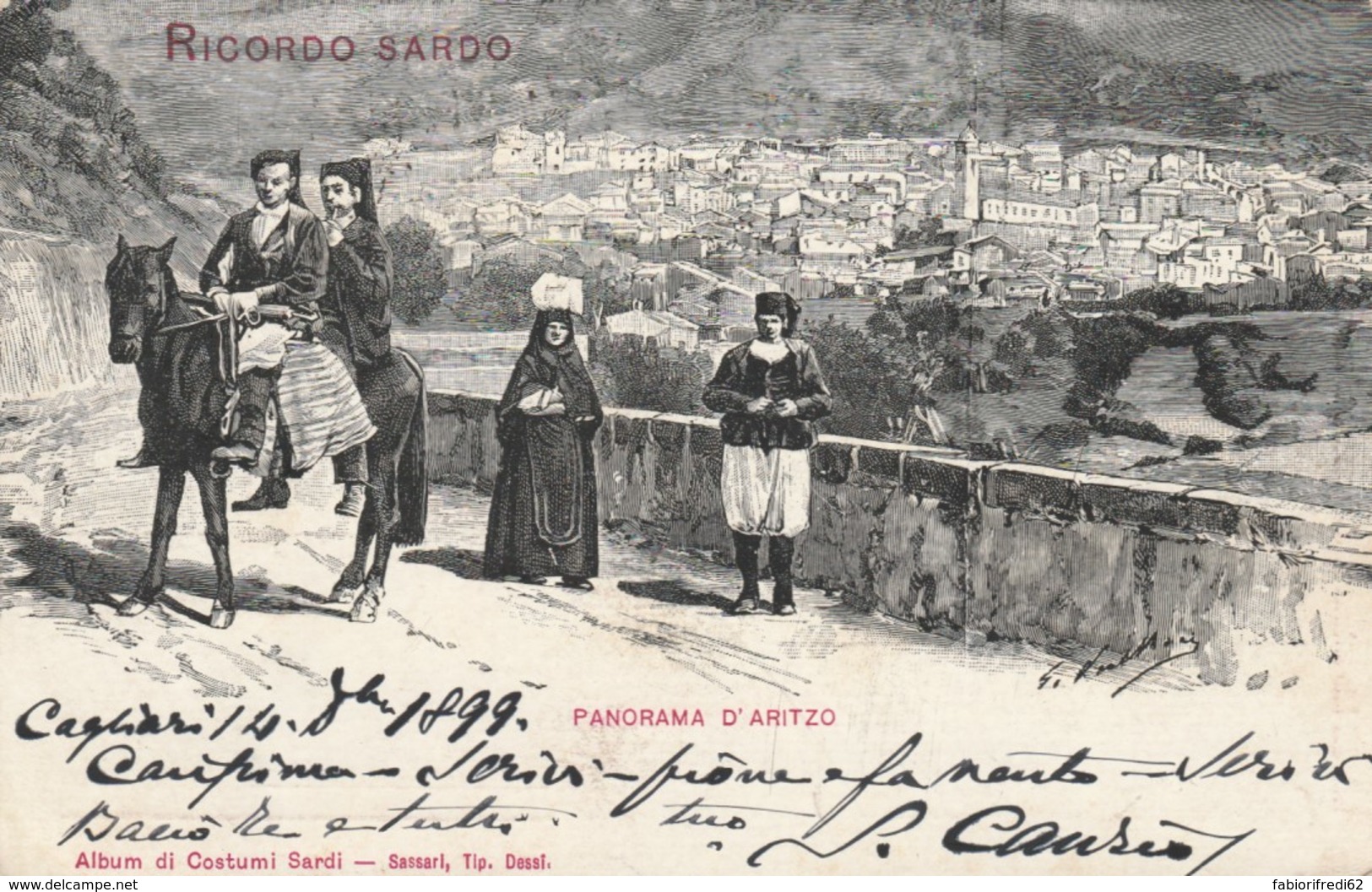 CARTOLINA 1898 10 C. PANORAMA D'ARITZO (NUORO) -TIP.DESSI SASSARI (KX281 - Nuoro