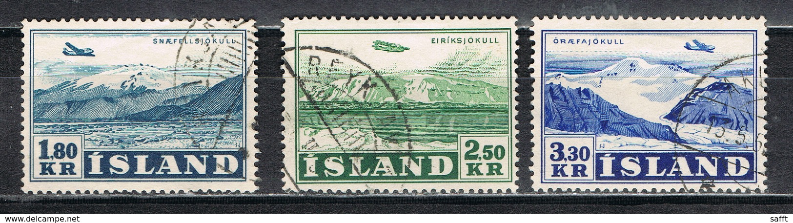 Island 278/280 Gestempelt - Flugzeuge 1952 - Luftpost