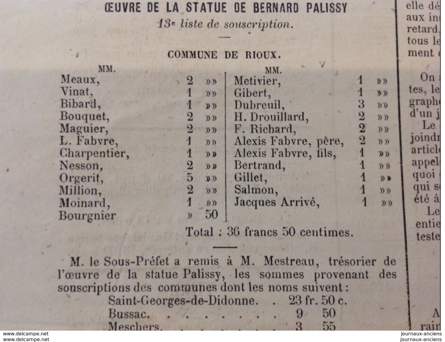 1864 LE COURRIER DES DEUX CHARENTES - LE VINAGE DES VINS - PONS - BERNARD PALISSY - RIOUX Etc ..... - 1850 - 1899