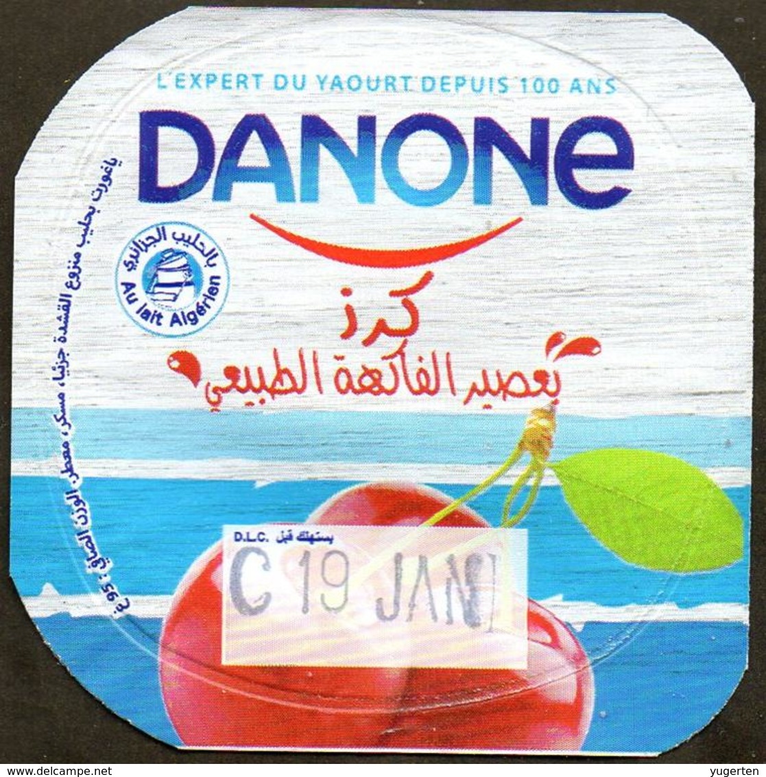 Opercule Cover Yaourt Yogurt " Danone " Cerise Cherry Yoghurt Yoghourt Yahourt Yogourt - Arabic Script - Opercules De Lait