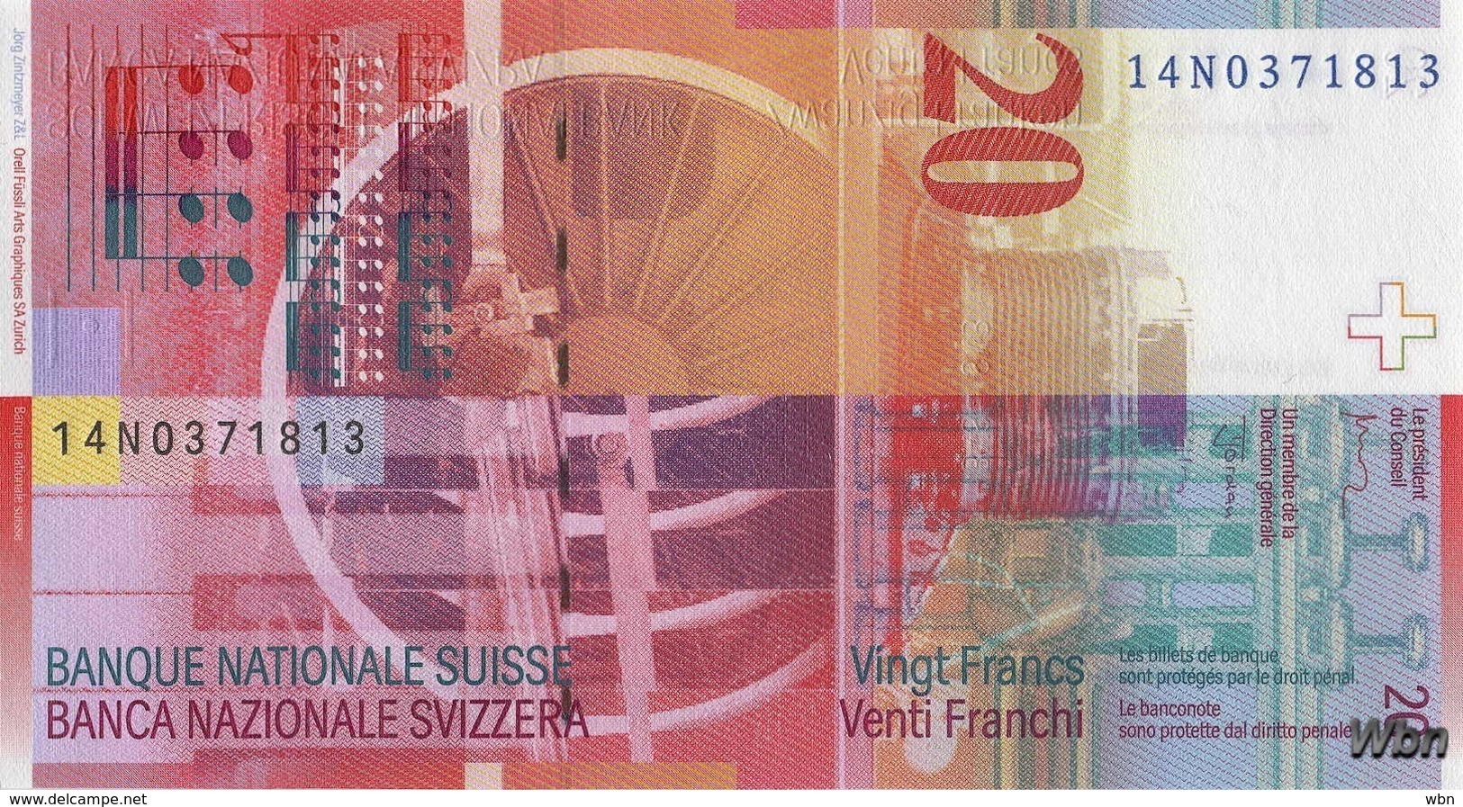 Suisse 20 Francs (P69h) 2014 (Pref: N) -UNC- - Svizzera