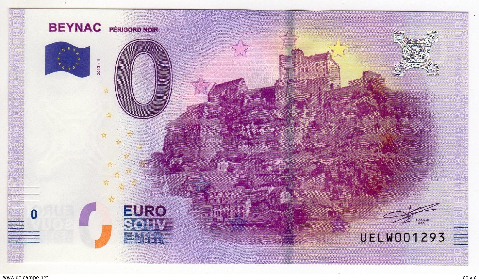 2017-1 FRANCE BILLET TOURISTIQUE 0 EURO SOUVENIR N°UELW001290 BEYNAC Périgord Noir - Private Proofs / Unofficial