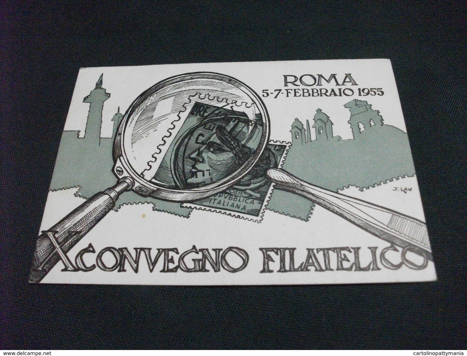 X° CONVEGNO FILATELICO ROMA 1955 LENTE INGRANDIMENTO FRANCOBOLLO - Borse E Saloni Del Collezionismo