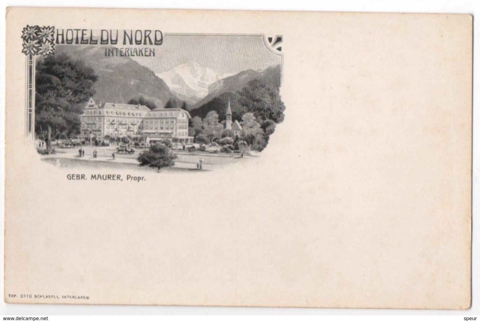 Interlaken - Hotel Du Nord. Undivided Back, Early 1900's - Sonstige & Ohne Zuordnung