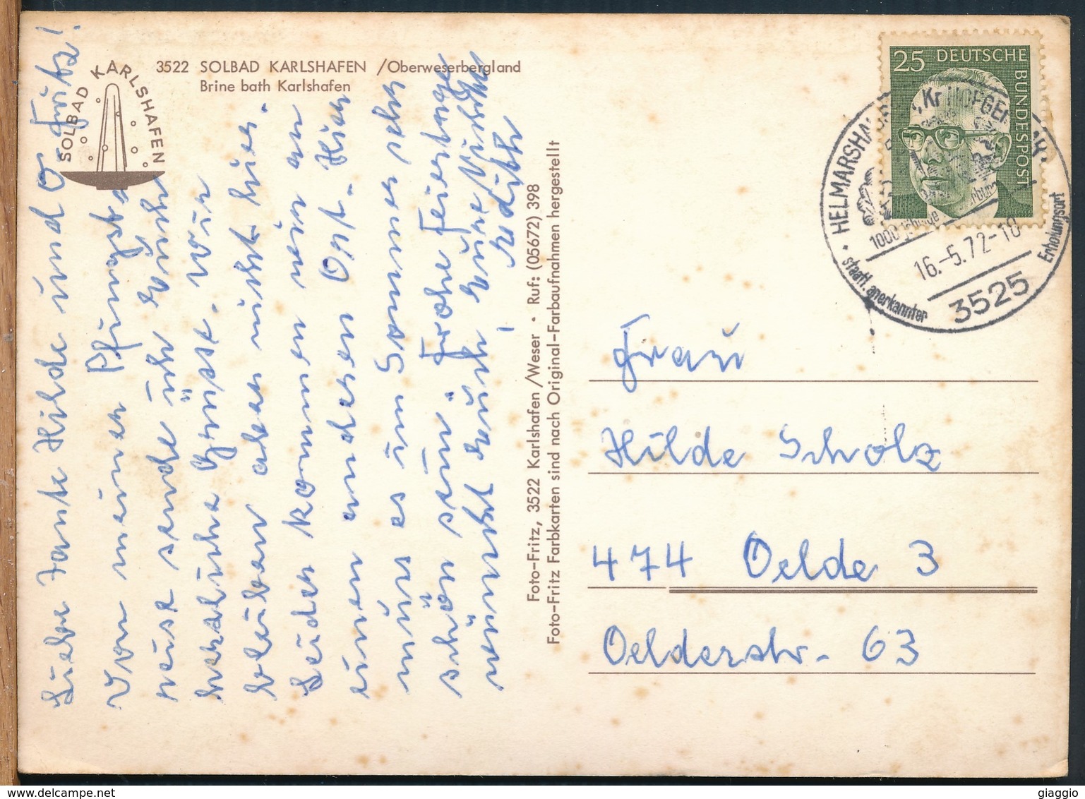 °°° 17309 - GERMANY - SOLBAD KARLSHAFEN - BRINE BATH KARLSHAFEN - 1972 With Stamps °°° - Bad Karlshafen