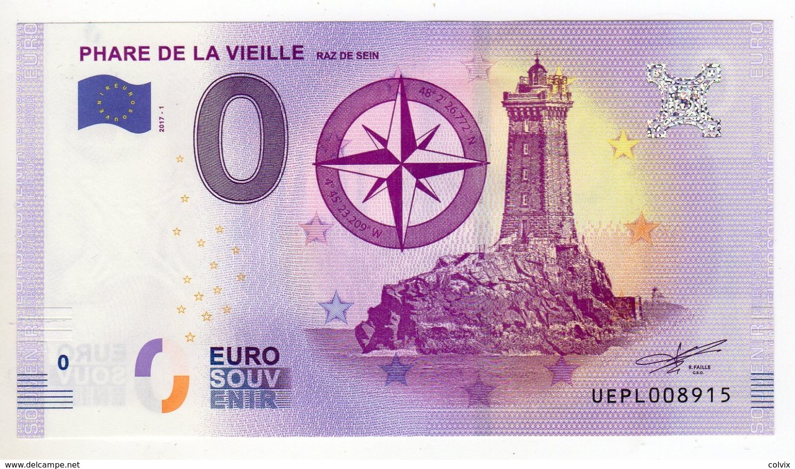 2017-1 FRANCE BILLET TOURISTIQUE 0 EURO SOUVENIR N°UEPL008914 PHARE DE LA VIEILLE - Pruebas Privadas