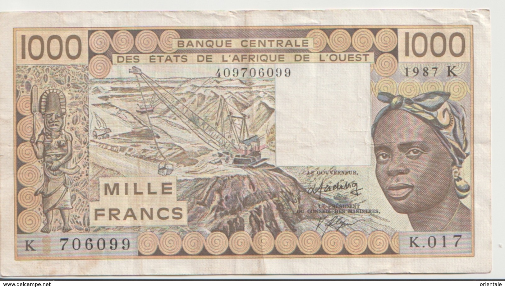 WEST AFRICAN STATES P. 707Kh 1000 F 1987 VF - Sénégal