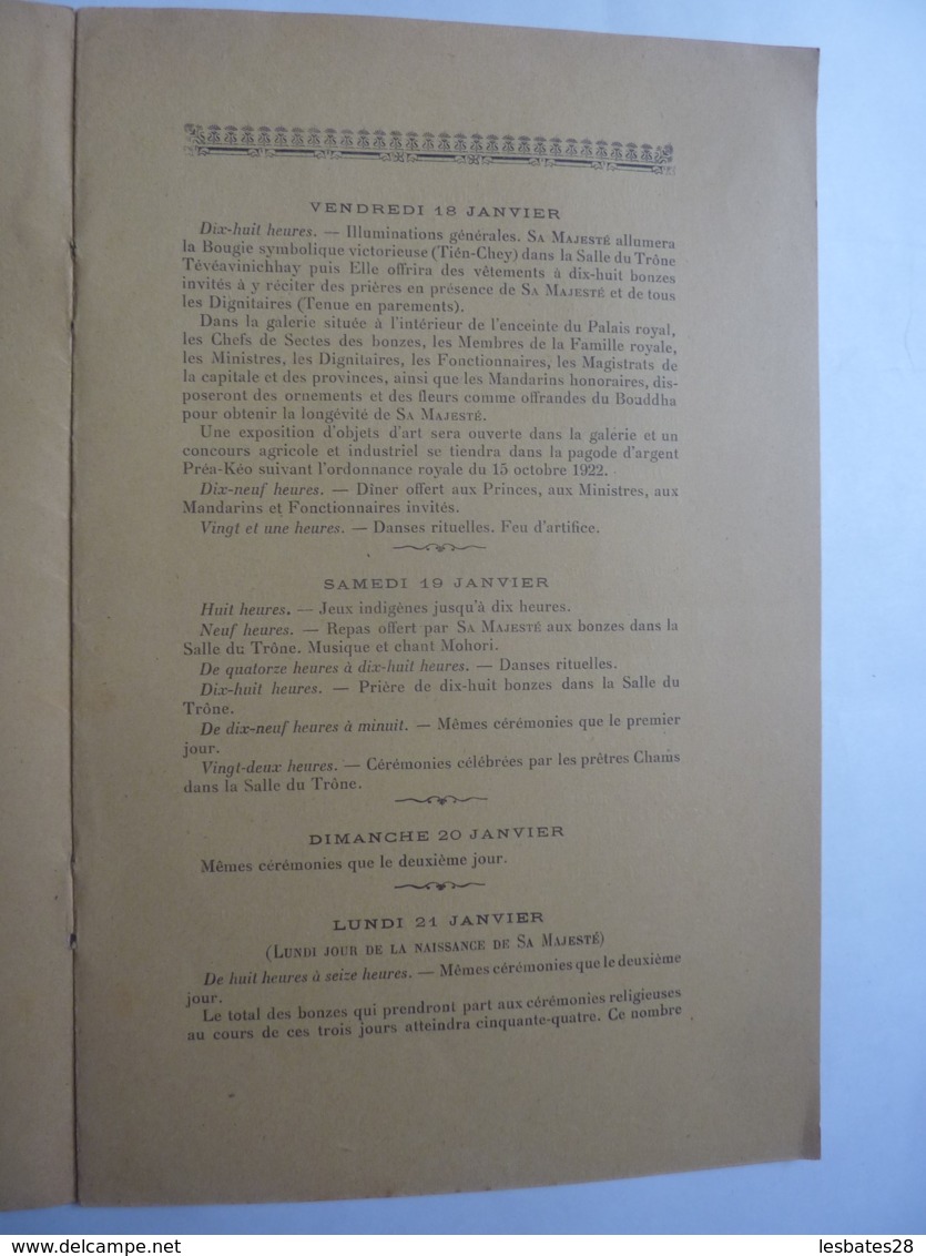 CAMBODGE Phnom Phenh FÊTES ROYALES 53e Anniversaire Sa Majesté Préa Bat Samdach Préa Sisowthmonivong En1929 - Programmi