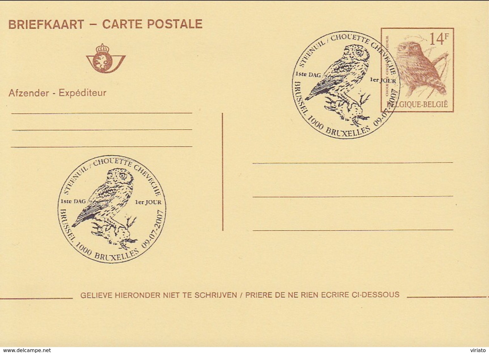 Doc 047 - Steenuil /Chouette Cheveche (Athene Noctua) - Entiter Postal - 1985-.. Oiseaux (Buzin)