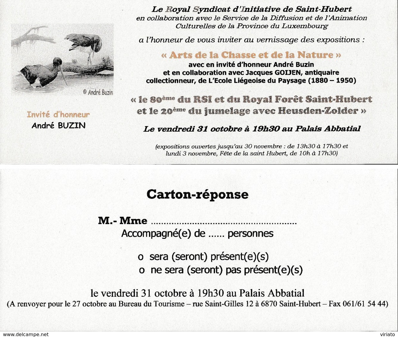 Doc 071 - Invitation / Uitnodiging (Arts De La Chasse Et De La Nature - 1985-.. Oiseaux (Buzin)