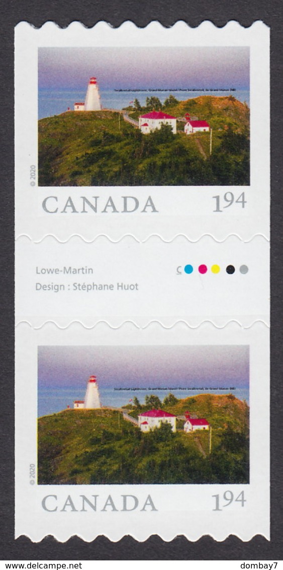 2020 = FROM FAR AND WIDE = SWALLOWTAIL LIGHTHOUSE, GRAND MANAN ISLAND, NB = 1.94 = GUTTER PAIR MNH Canada - Geography