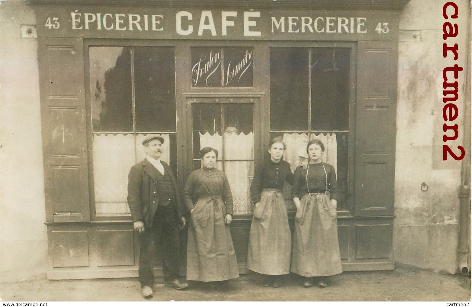 CARTE PHOTO : DEVANTURE COMMERCE " LEMAITRE FOULON " EPICERIE CAFE MERCERIE A LOCALISER - Cafés