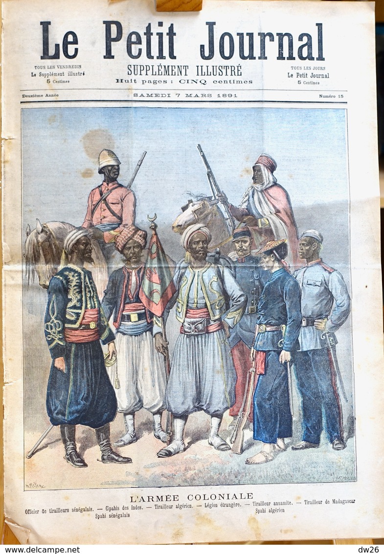 Le Petit Journal, Supplément Illustré - Samedi 7 Mars 1891 N° 15 - L'Armée Coloniale, Tableau De Lobrichon: Une Surprise - 1850 - 1899