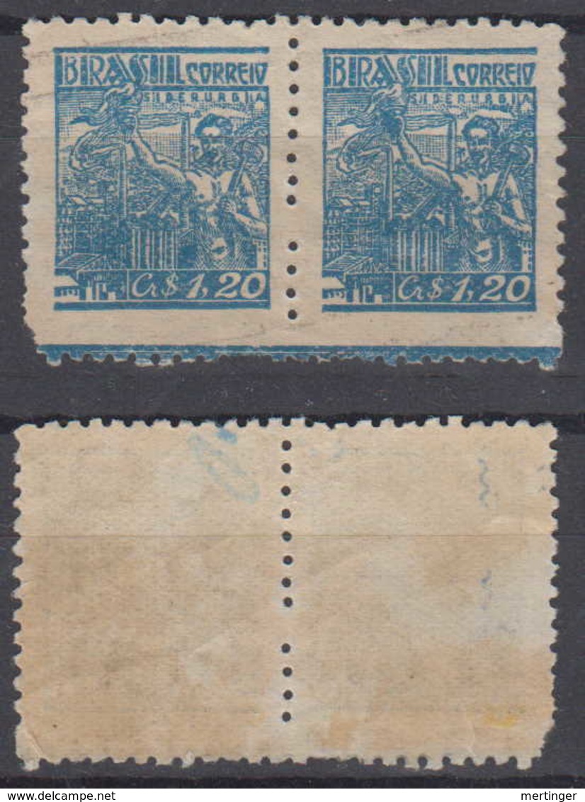 Brazil Brasil Mi# 707 XI * Mint NETINHA 1,2 Cr$ 1946 Pair Blue Strip At Bottom - Nuovi