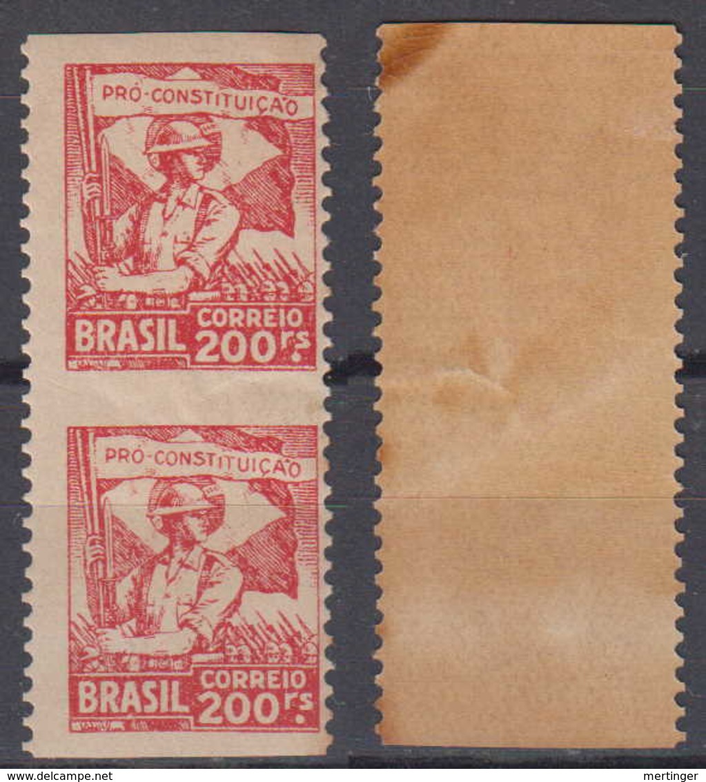 Brazil Brasil Mi# 377 ** MNH Top + Bottom Imperforated Pair 200R Revolucao 1932 - Unused Stamps