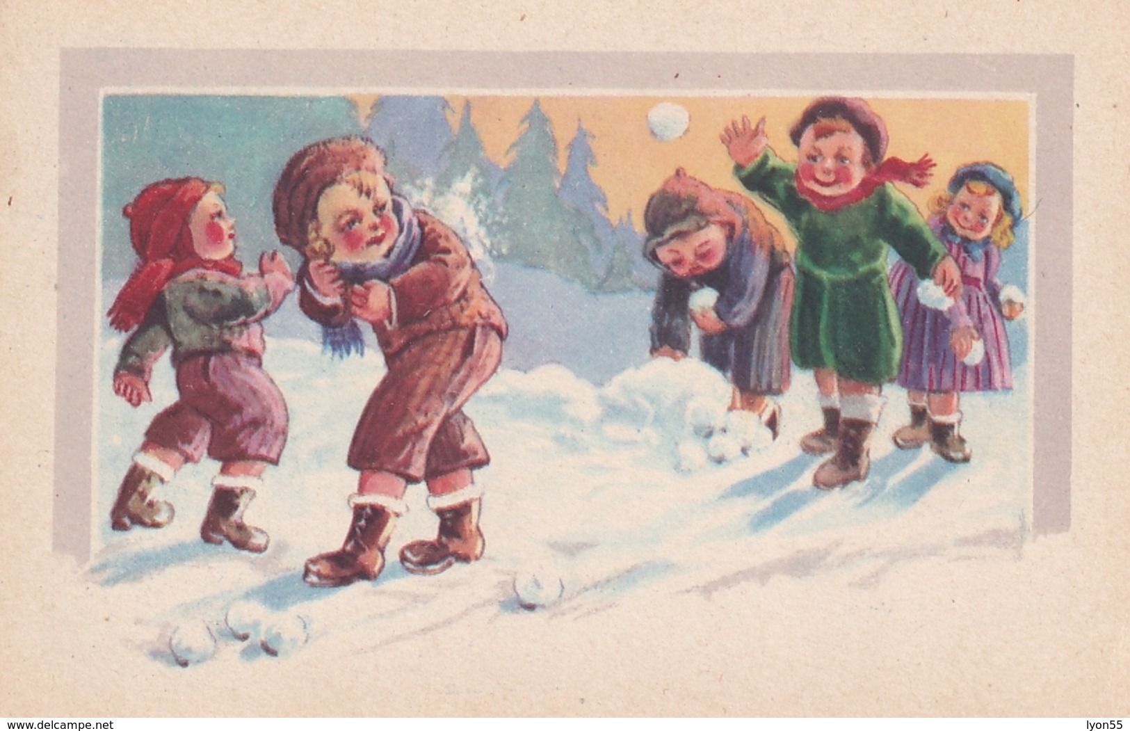 Bonne Année (illustrateur Inconnu) Lot De 7 CPA Enfants Dans La Neige - Humorous Cards