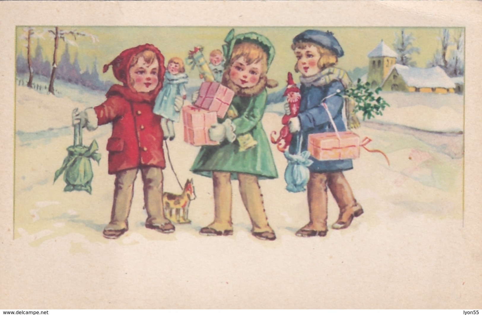 Bonne Année (illustrateur Inconnu) Lot De 7 CPA Enfants Dans La Neige - Cartes Humoristiques