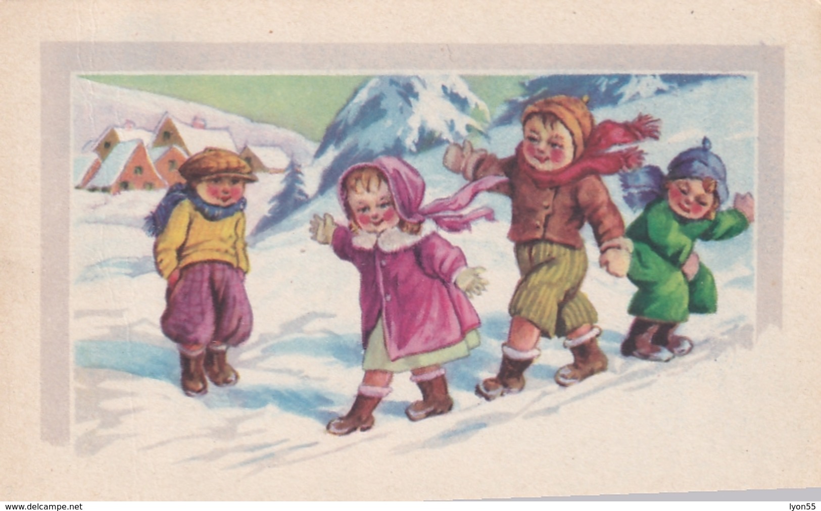 Bonne Année (illustrateur Inconnu) Lot De 7 CPA Enfants Dans La Neige - Humorvolle Karten