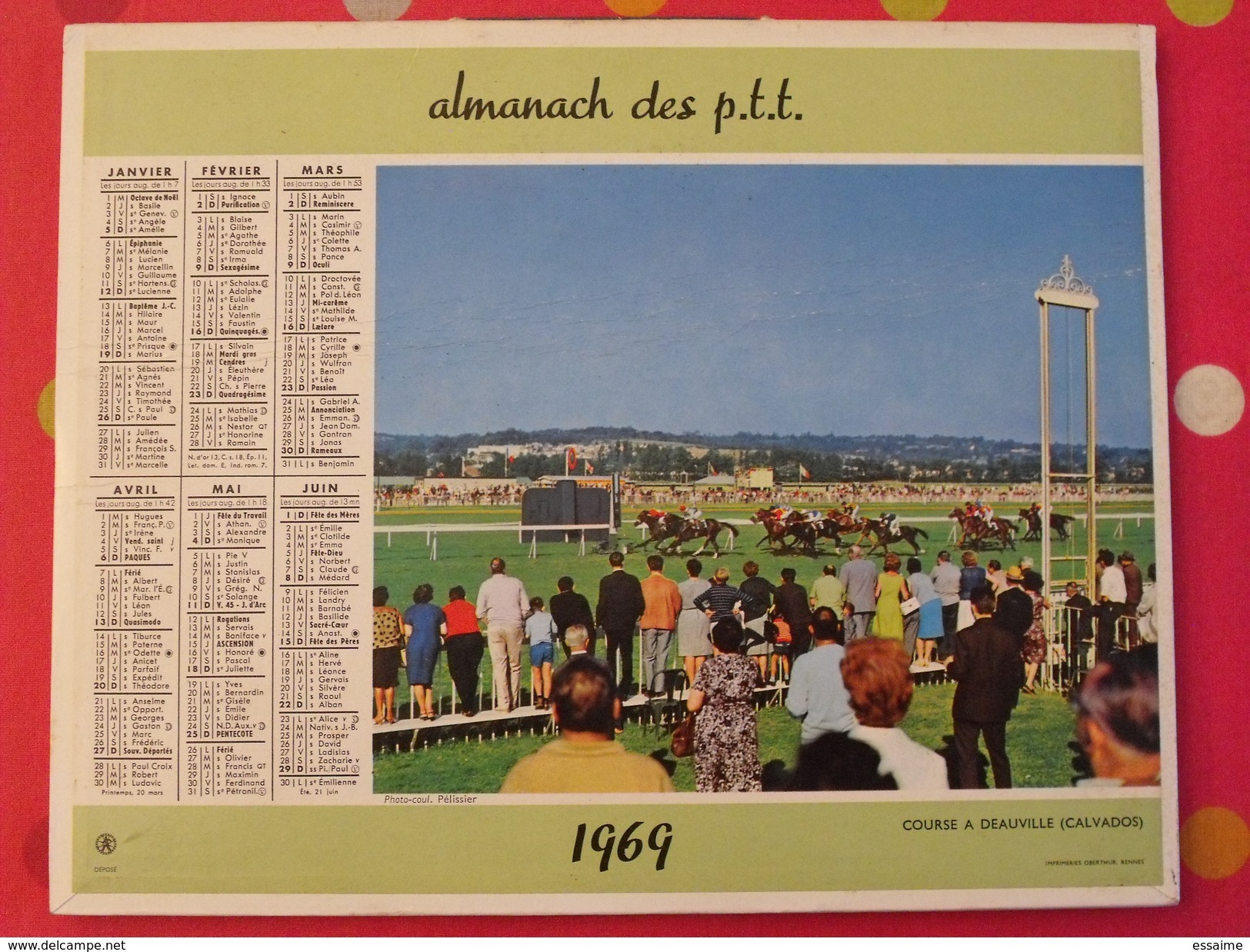 Almanach Des PTT. 1969. Mayenne Laval. Calendrier Poste, Postes Télégraphes..course à Deauville Brévent Ski Téléphérique - Tamaño Grande : 1961-70