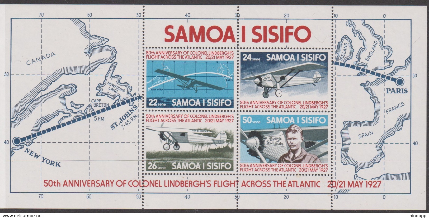 Samoa SG MS 487 1977 Lindbergh Miniature Sheet,mint Never Hinged - Samoa