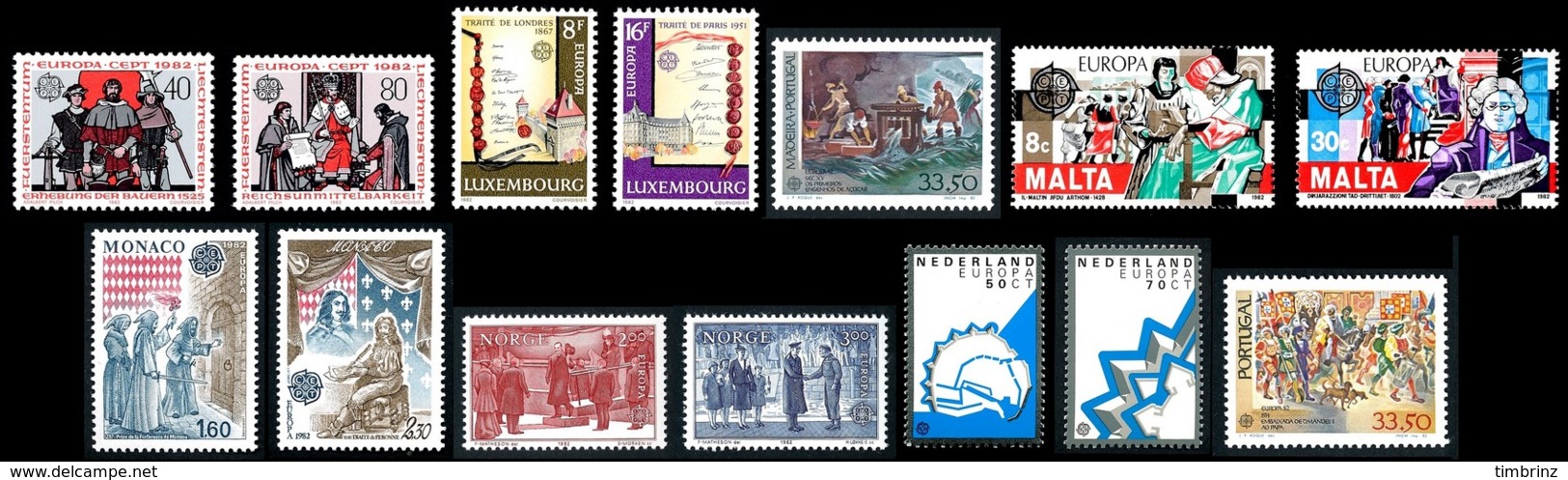 EUROPA Année complète+ 1982 ** MNH TB  Cote= 195,70 EUR - 71 val. + 6 blocs ; Faits Historiques: 35 pays  ..Réf.DIV20155