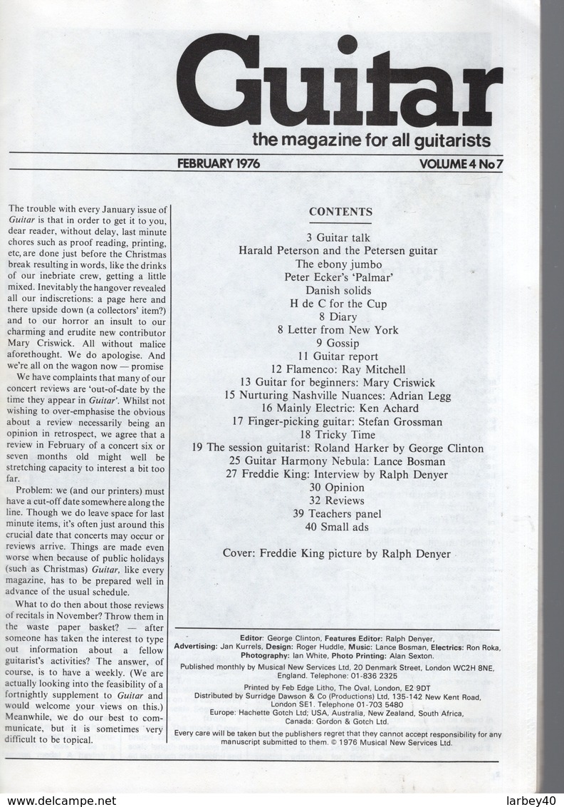 Revue De Guitare - Guitar N° 7 - 1976 - Freddie King - Otros & Sin Clasificación