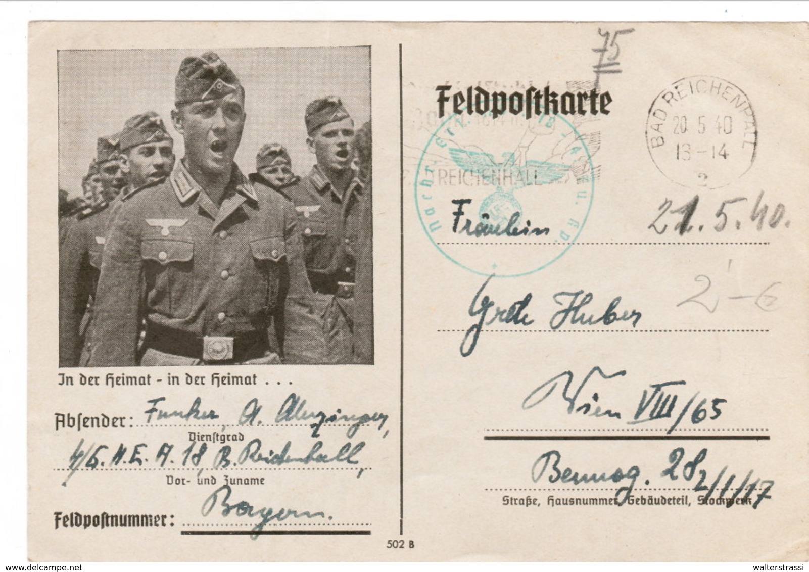 III. Reich, Feldpostkarte " In Der Heimat - In Der Heimat..." Bad Reichenhall - Wien - Lettres & Documents