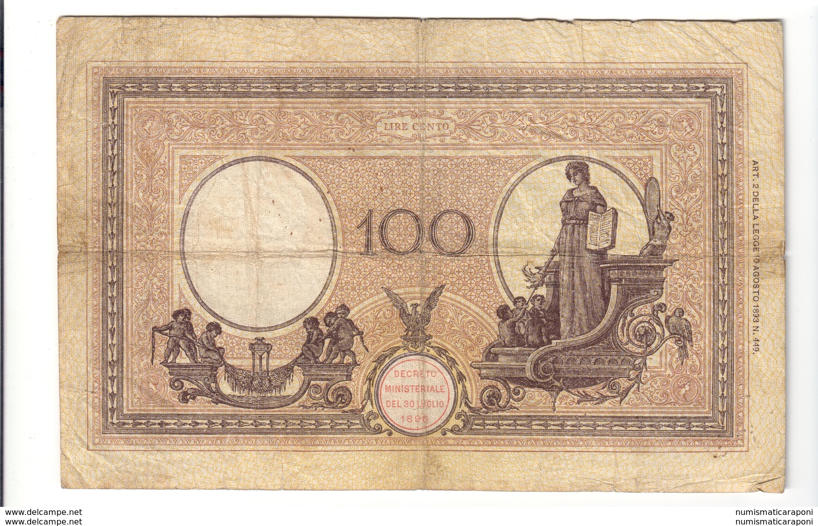 100 LIRE AZZURRINO DECRETO 02 02 1926 R3 RRR Biglietto Naturale Fori Taglietti  LOTTO 3112 - 100 Liras