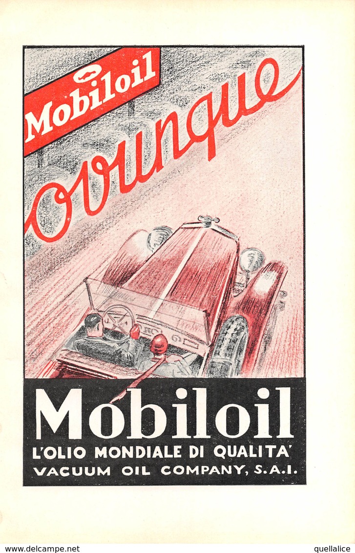 01324 "MOBILOIL L'OLIO MONDIALE DI QUALITA' VACUUM OIL COMPANY S.A.I" PUBBL. ORIG. DA PERIODICO DEL I QUARTO DEL XX SEC. - Altri & Non Classificati