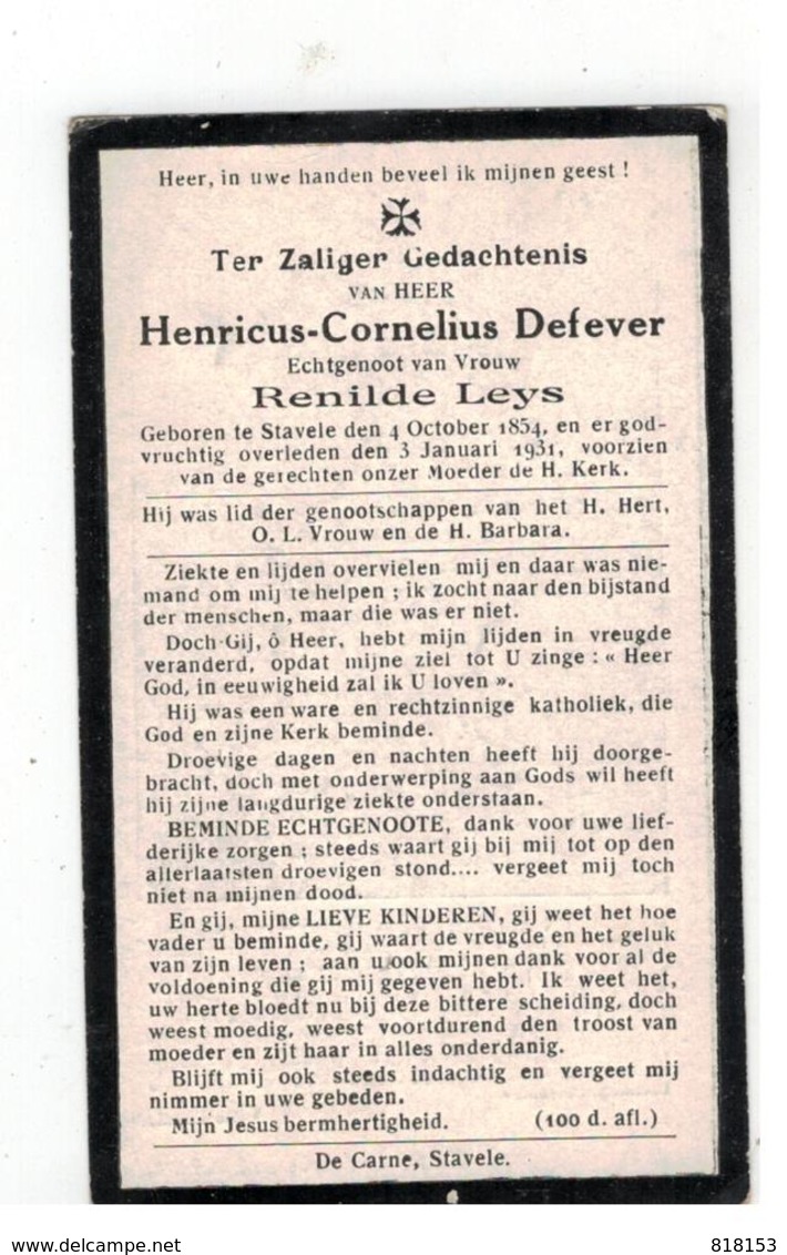 DP Henricus-Cornelius Defever Geb. Stavele 1854,echtgen.v.Renilde Leys Gestorven 1931 - Religion & Esotérisme