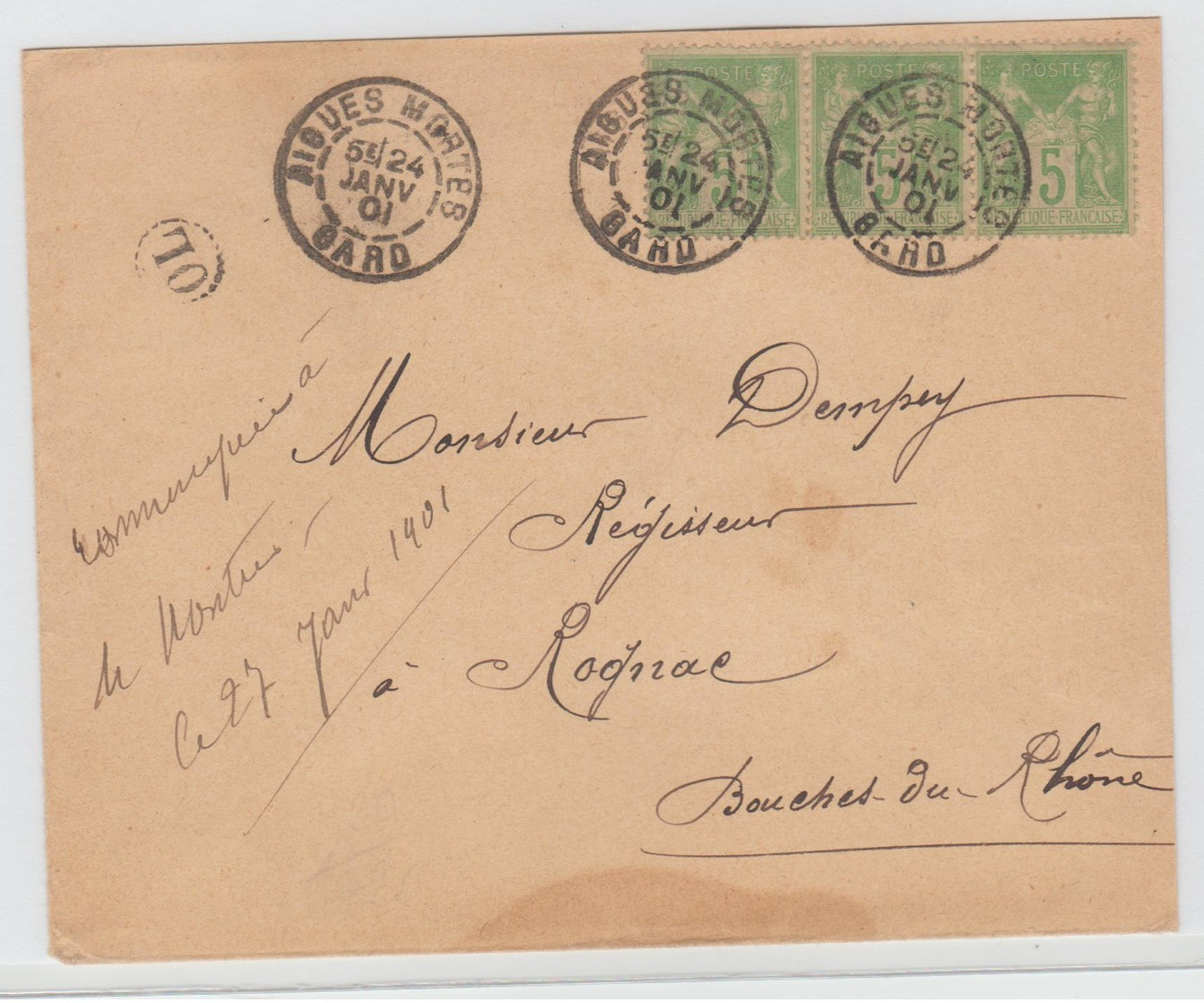 Gard  29 . AIGUES-VIVES CàD Type  A2 / Sage  + OL / LSC De 1901  Pour Ràgnac - 1877-1920: Semi Modern Period